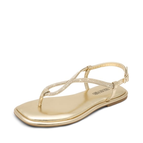 Ankle Strap Rhinestone Flat Sandals - GOLD -  0